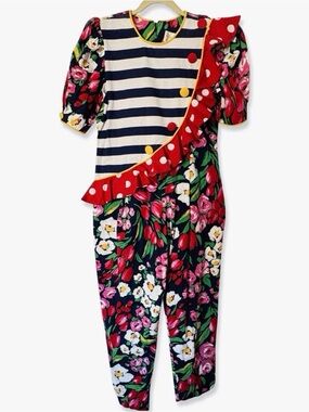 VINTAGE DEBORAH LAWS Clowncore Maximalist Ruffle Floral Jumpsuit